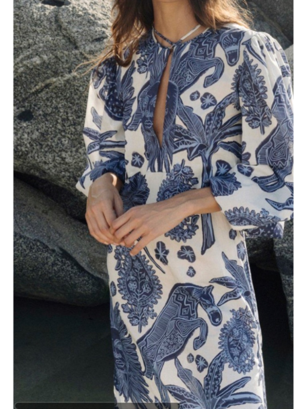 Johanna Ortiz Litoral Printed Cotton Tunic Midi Dress Tropical Resortwear